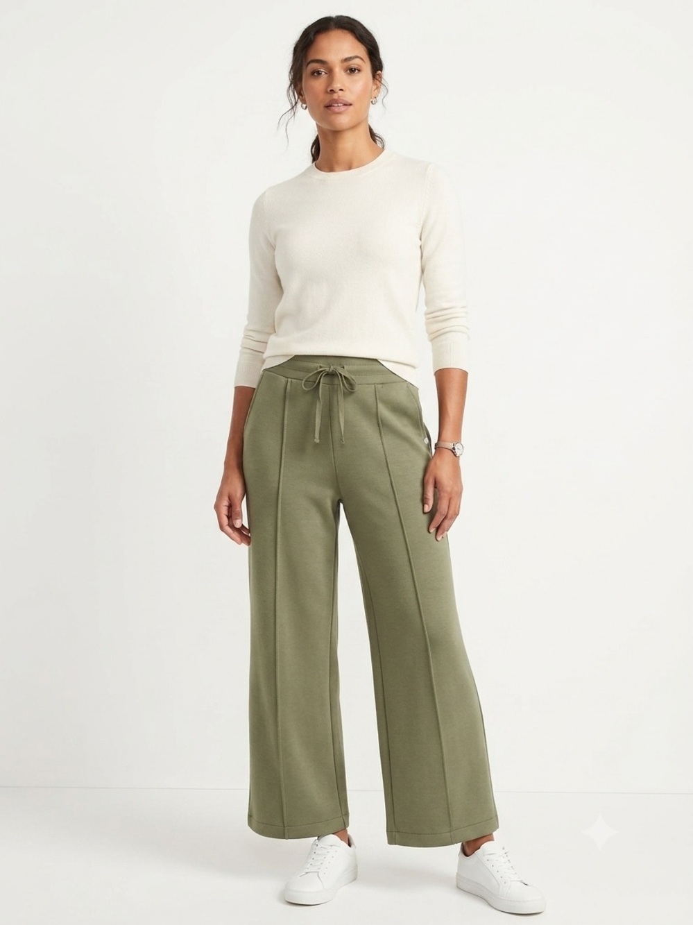 T by Talbots Olive Wide-Leg Pull-On Ankle Pants